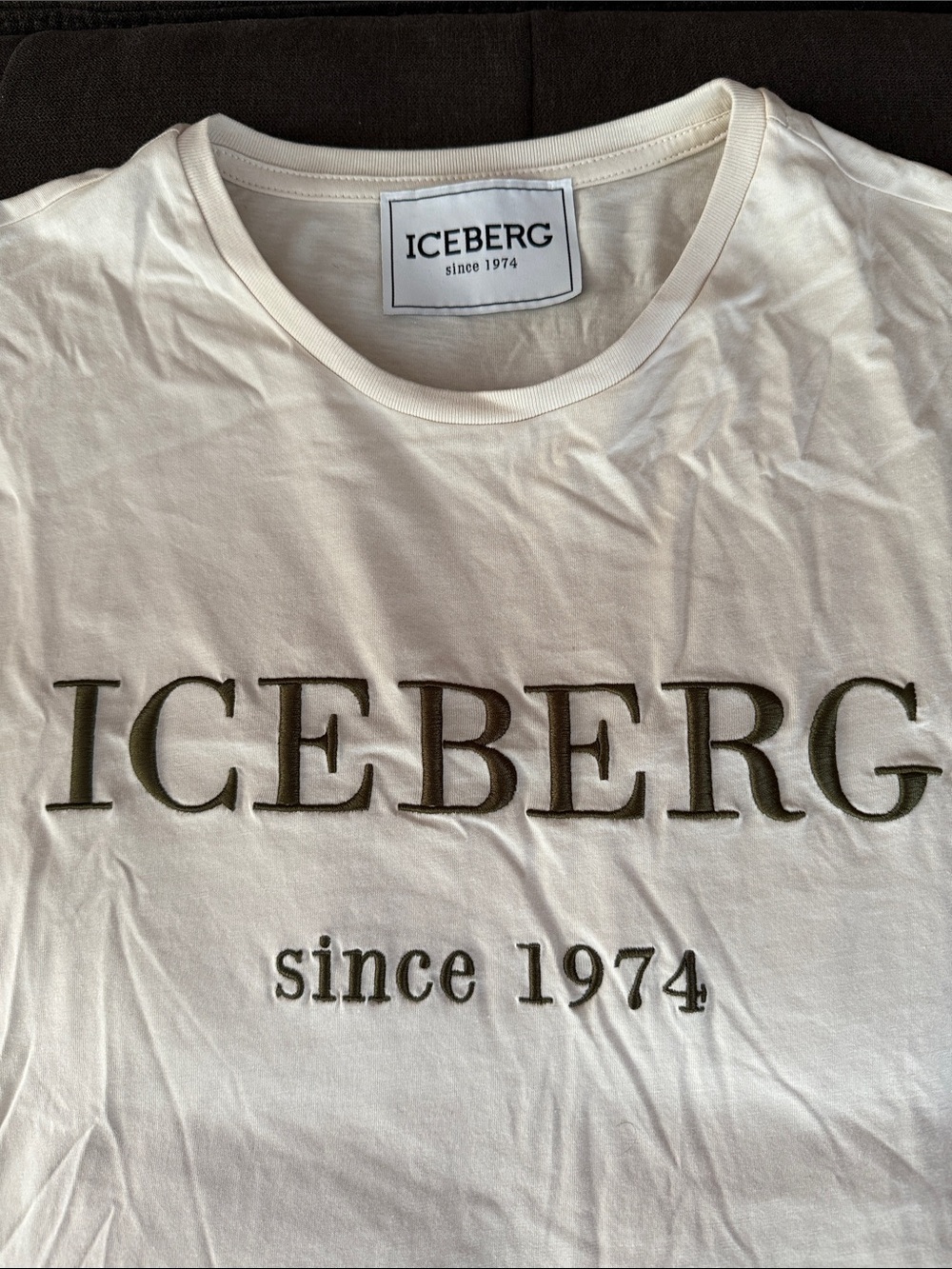 Iceberg Cream T-Shirt with Olive Logo